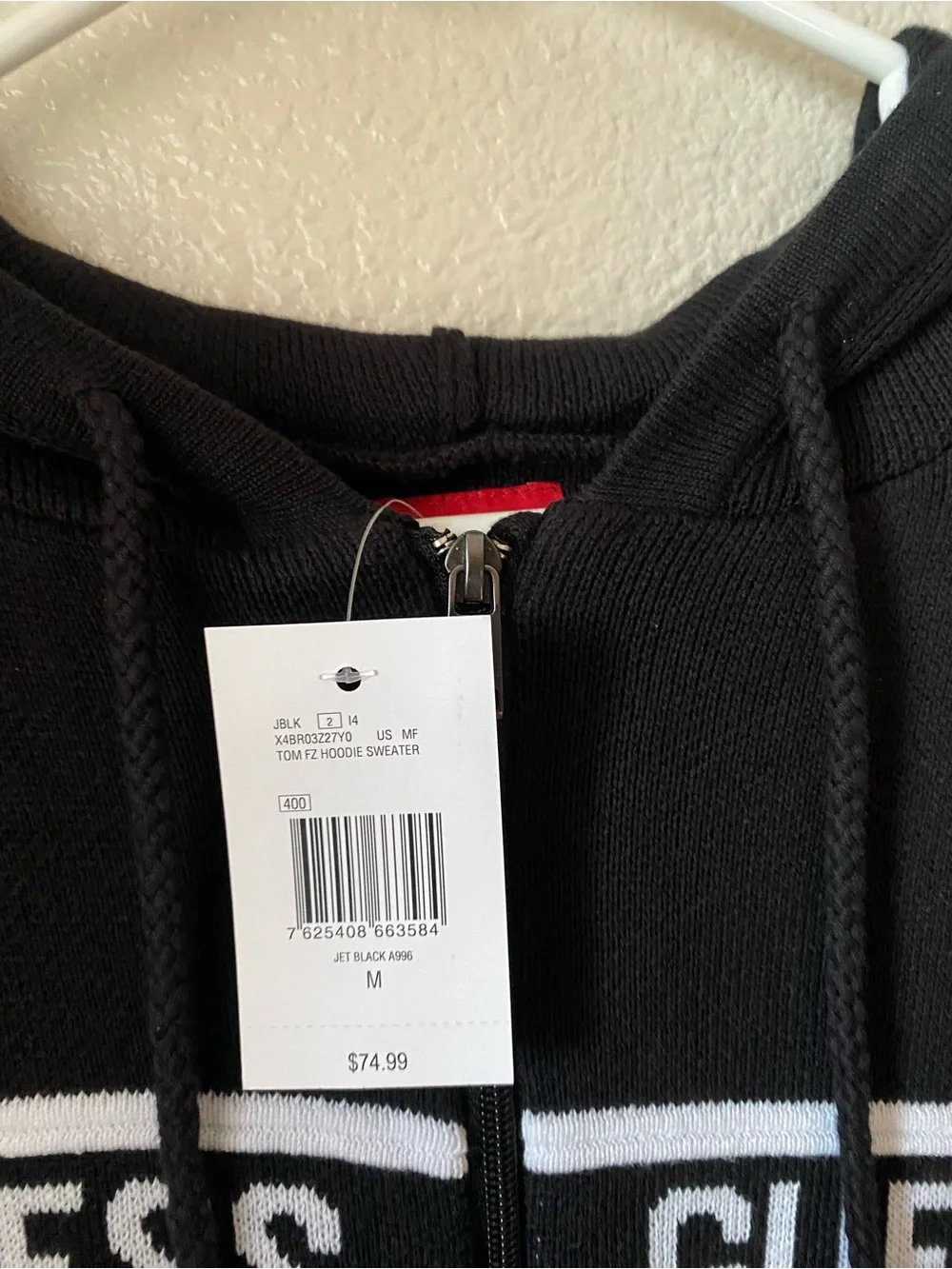 GUESS Men's Black Hooded Zip Sweater